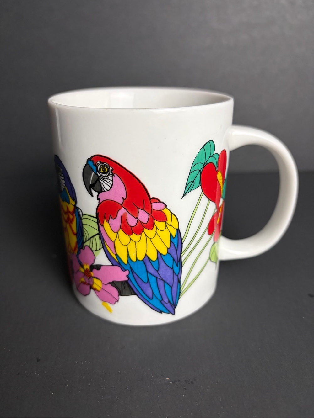 Agiftcorp Vintage Mug 1980s Parrot Floral Ceramic Coffee Cup